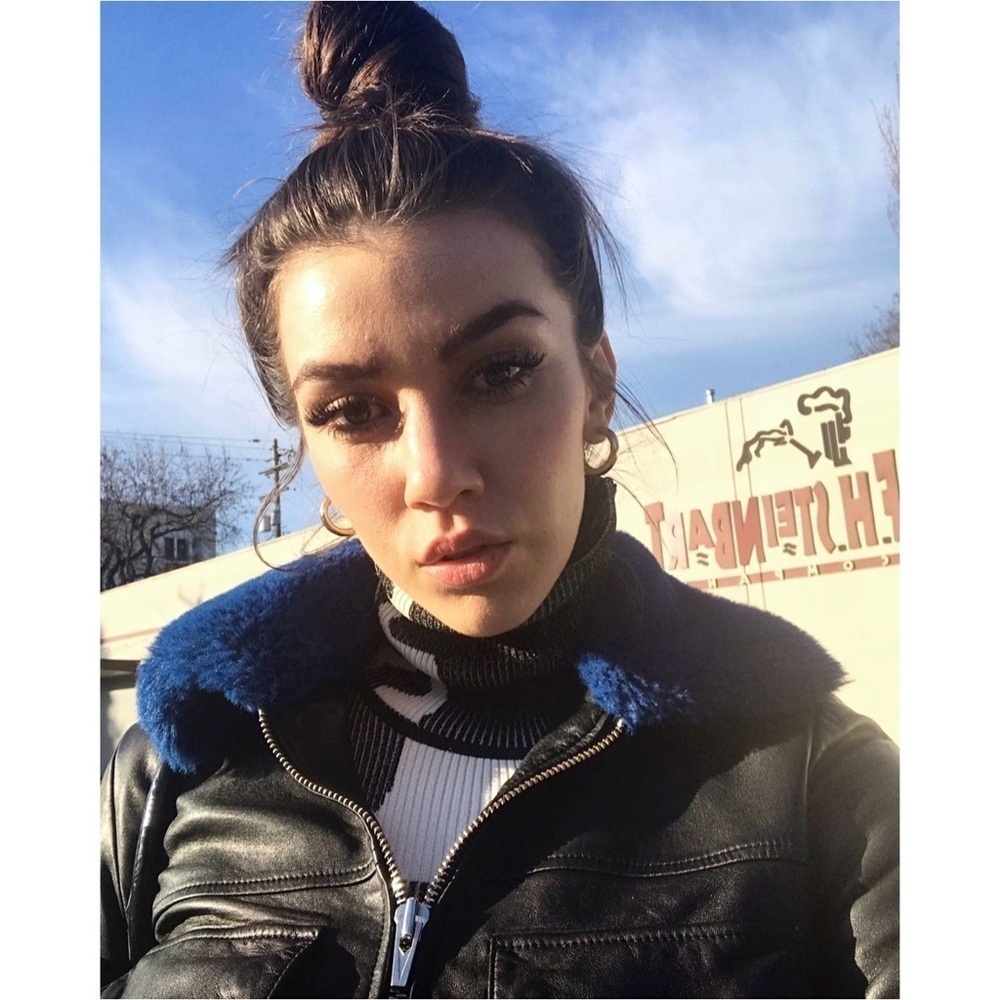 VEDA Lamb Leather Faux Fur Collar Cropped Y2K Penny Lane Biker Bomber Jacket L‎ - Picture 6 of 13